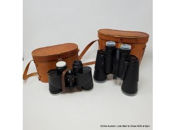 Pair Of Binoculars In Leather Case Research Optical Company 7x35 & Kalimar 7x50
