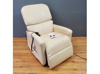 White Leather Zero Gravity Lift Assist Armchair Recliner By Relax The Back