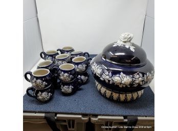 German  Stoneware Punch Bowl Set