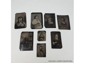 Lot Of Eight (8) Tin Types Of 19th Century Portraits, Some Hand-tinted