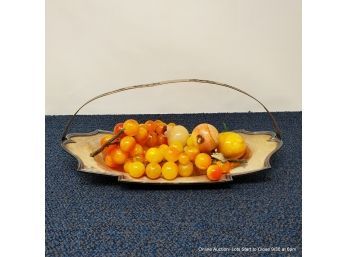 Silver Plated Basket With Fruits Made Of Stone
