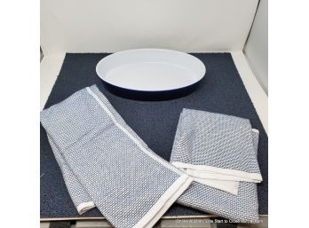 Emille Henry Casserole And 2 Crate & Barrel Dish Towels