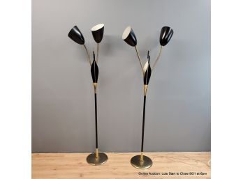 MCM Cattail Floor Lamps Black And Brass
