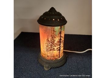 Vintage Rotating Flame Forest Lamp 9' In Height
