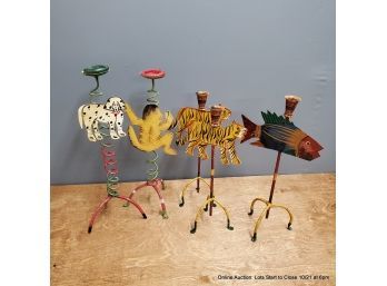 Five Painted Steel Animal Candle Sticks