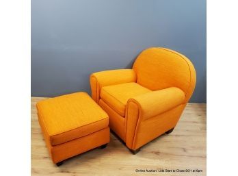 Big Orange Comfy Chair With Ottoman