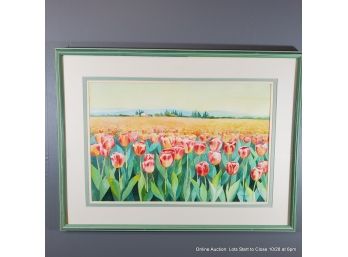 C. Russell Watercolor On Paper Tulip Fields 1993