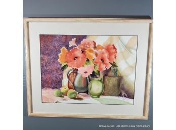 C. Bashforth NWWS Watercolor On Paper 'poppy In Green Vase'