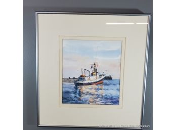 Joan Pinney Watercolor On Paper 1990 Fishing Boat