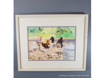 Joan Pinney Watercolor On Paper 1992 Chickens