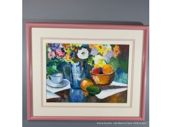 Acrylic On Panel Signed Accettulo 1991 Still Life With Fruit