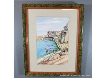Watercolor With Pen & Ink By Margaret Seekins 'a Corner Of Mousehole Harbour Cornwall'