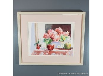 Joan Pinney 1994 Watercolor On Paper Flowers And Fruit