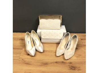Lot Of 4 Vintage Wedding Shoes And Clutches