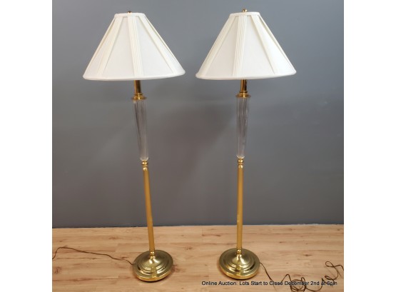 Pair Of Waterford Brass And Crystal Floor Lamps