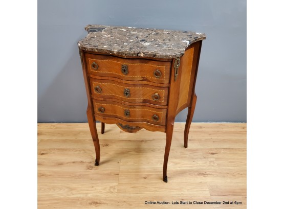 Marble Top Serpentine Front Chest With Three Drawers
