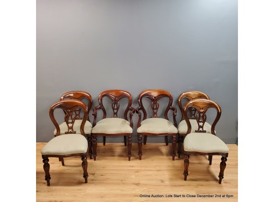 Set Of Six Mahogany Dining Chairs With Upholstered Seats