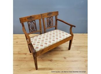 Antique Wood Settee With Upholstered Seat