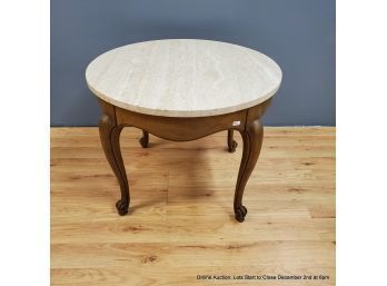 Round Side Table With Limestone Top
