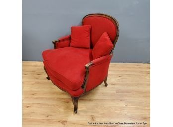 Red Upholstered Armchair With Wood Frame