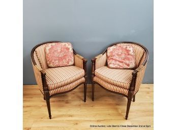 Pair Of Barrel Back Upholstered Side Chairs