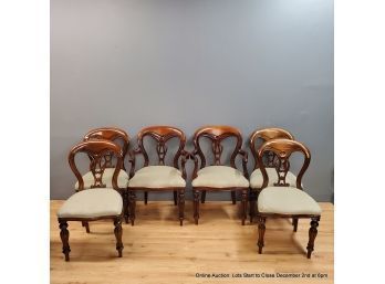 Set Of Six Mahogany Dining Chairs With Upholstered Seats