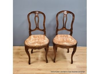 Pair Of Wood Dining  Chairs With Upholstered Seats
