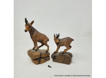 Walter Stahli, 2 Wood Goat Carvings, Switzerland