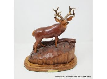 Roy Lennberg, Carved Mahogany, Mule Deer 'muley' 1990