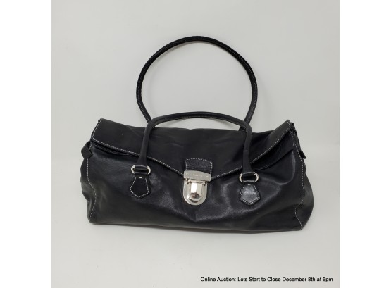 Prada Black Leather Shoulder Bag With Silver Hardware