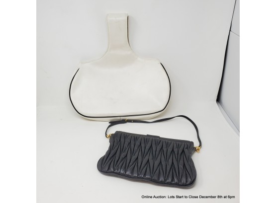 Lot Of 2 Leather Handbags- Black Leather Mui Mui, Vintage White Unlabeled
