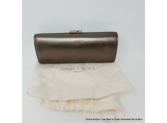 Jimmy Choo Bronze Metallic Leather Clutch With Dust Bag