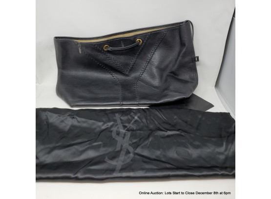 Yves Saint Laurent Black Pebble Leather Tote With Wallet And Dust Bag