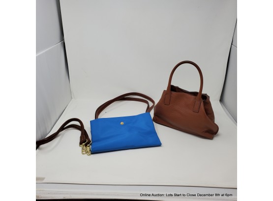 Lot Of 2 Bags- Longchamp Foldable Tote, Akris Brown Leather Small Handbag