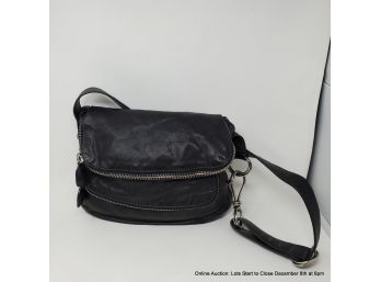 Donna Karen Black Leather Crossbody Bag With Silver Hardware