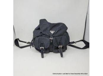 Prada Black Nylon Backpack With Silver Hardware