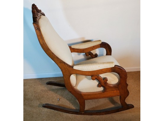 Victorian Rocking Chair With Carved Fruit Crest And Upholstered Seat, Back & Arms