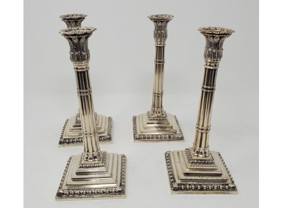 Set Of Four Georgian 18th Century Circa 1770 Sterling Silver English Candle Sticks By Ebenezer Coker