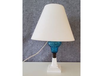 Converted Milk And Blue Glass Table Lamp