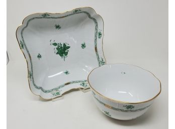 Pair Of Herend Hungary Hand-Painted Serving Dishes