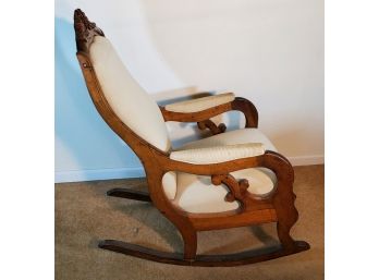 Victorian Rocking Chair With Carved Fruit Crest And Upholstered Seat, Back & Arms