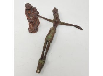 Carved Wood Madonna & Child, Bronze Crucified Jesus From MMA