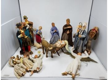 Carved Wood & Fabric Nativity Figures
