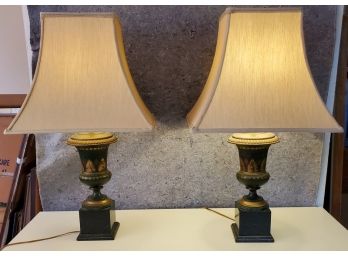 Pair Of Painted Metal And Wood Table Lamps
