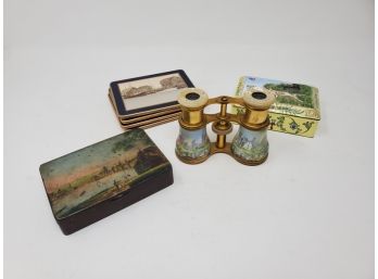 Opera Glasses, Two Lidded Boxes, Four Coasters