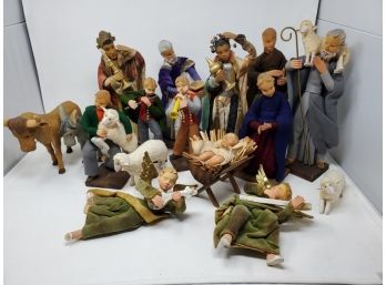 Carved Wood & Fabric Nativity Figures