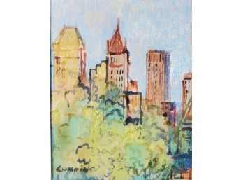 Harry Cummins 1964 Watercolor And Pastel View Of Fifth Avenue