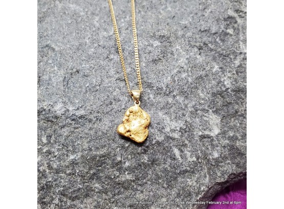 22K/24K Yellow Gold Nugget Necklace On 9K Chain