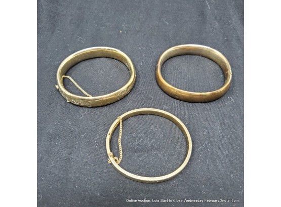 Lot Of 3 Hinged Gold-Tone Bangle Bracelets