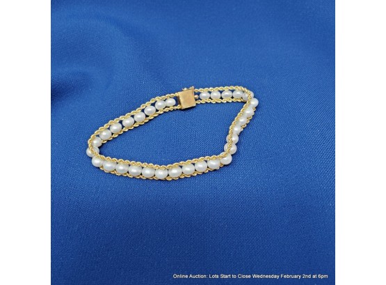 14K Yellow Gold And Pearl Bracelet